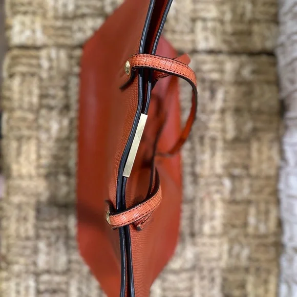 HENRI BENDEL Orange Lizard Embossed Leather East/West Shoulder Tote - Picture 6 of 7